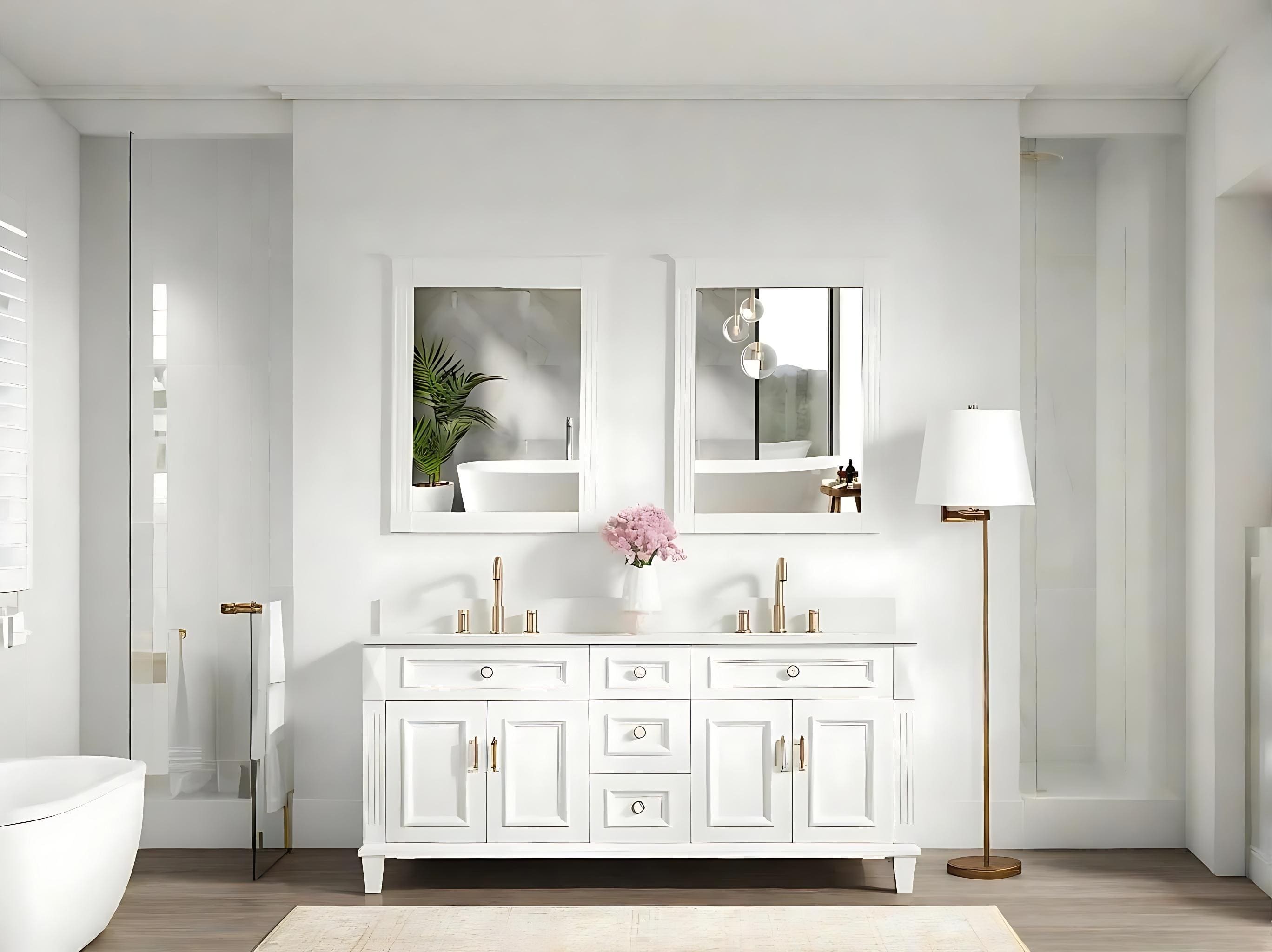 Modern rectangular wood framed bathroom mirror setslider_item_1